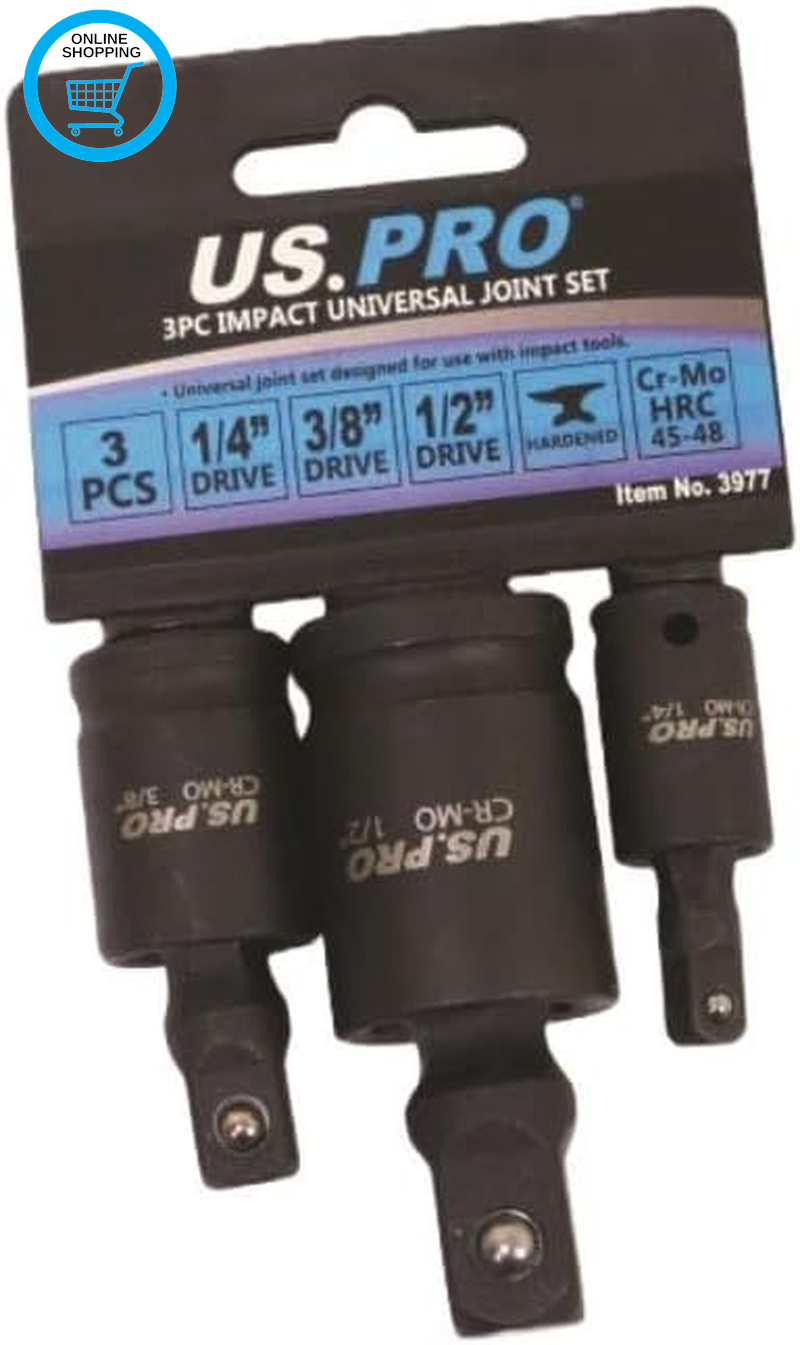 Tools 3Pc Impact Universal Wobble Joint Set 1/4"", 3/8"",1/2"" Drives 3977