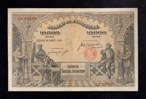 F.C. PORTUGAL , 10000 REIS 1908 , EBC- ( XF- ) , P.108 . - Imagen 1 de 2