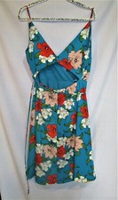 Lulu's Women's M Teal Green Wrap Dress Orange White Taupe Florals, Front cut out
