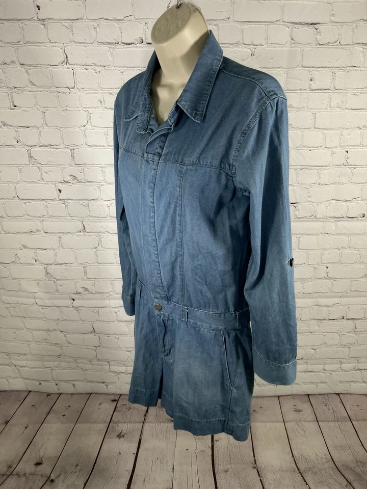 Mameluco Denim Fade To Blue Roll Tab Manga Larga Botón Frontal Lavado Claro S Foto 3 de 4