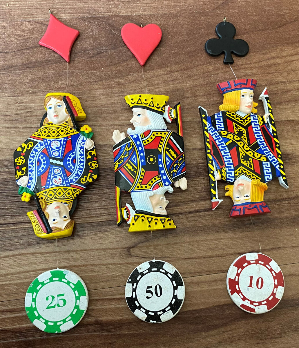 Playing Cards Suits Ornaments Christmas Decor Poker Chips King Queen Jack  RARE