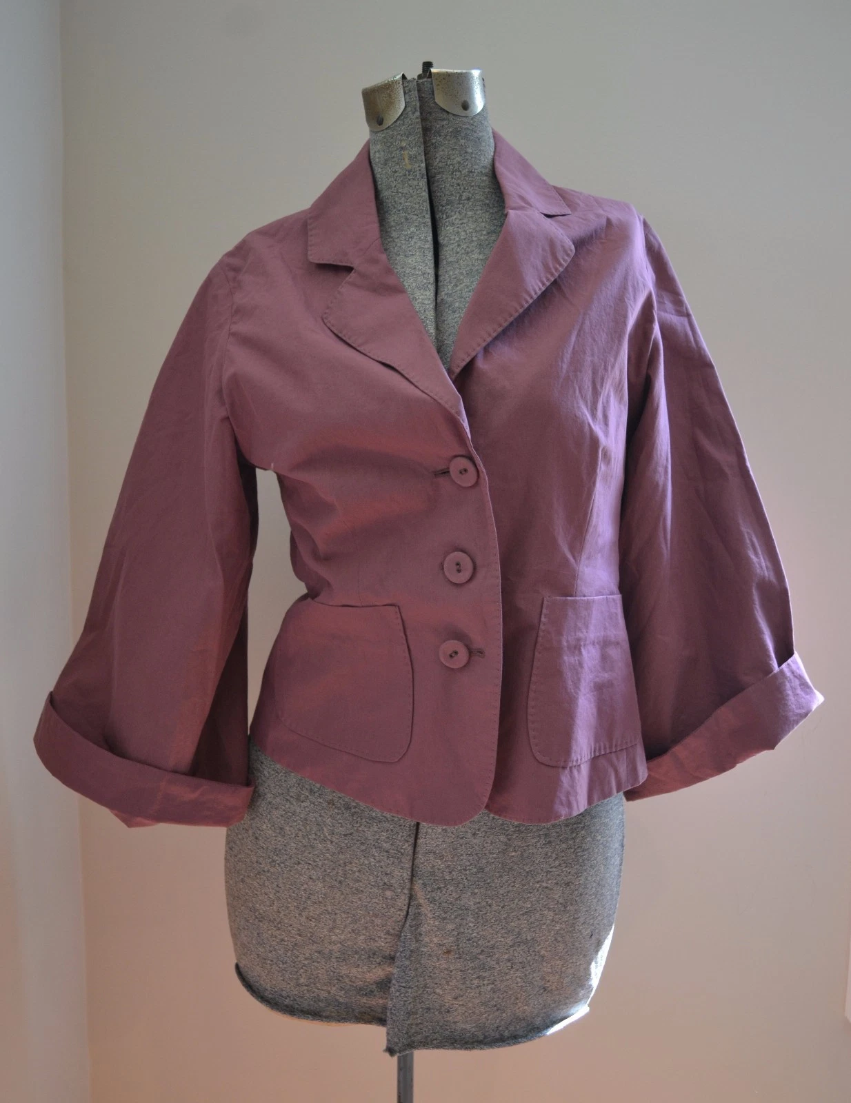 Blazer aderente Bottega Veneta taglia 42 cotone tagliato viola polveroso nuovo di zecca