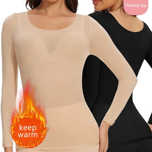 Ultradünnes Damen-T-Shirt Thermo Haut Basisschicht Oberteil Winter Langarm tailliert - Bild 1 von 15
