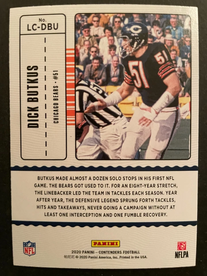 Dick BUTKUS 2020 Panini Contenders Legendary Contenders #LC-DBU Chicago Bears - Image 2 of 2