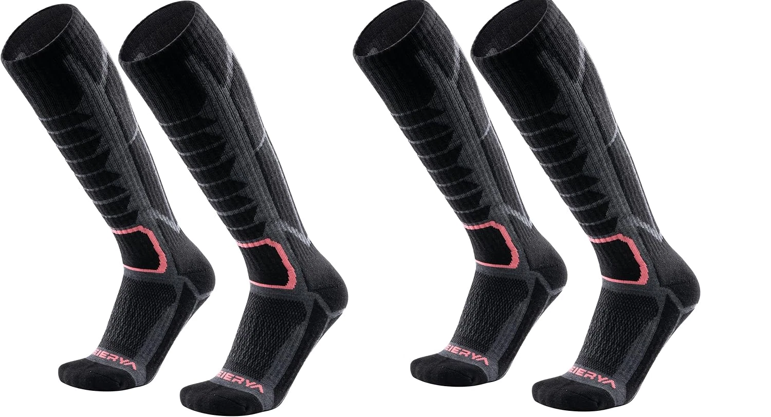 WEIERYA 2 Pairs Merino Wool Ski Socks Thermal - Size UK 6-8 - (2 pack) Outdoor