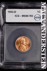1953-D Lincoln Wheat Cent-ICG MS 66 RD Choice Gem BU No Reserve #SLL965
