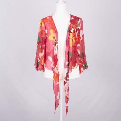 Marks Spencer Womens SZ LARGE Sheer Tie Waist Floral Top Beachy Romantic Cottage
