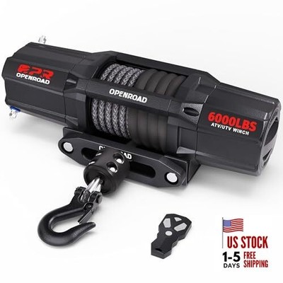  6000 lbs UTV Winch, Waterproof IP67 Electric 6000lb with Mounting Plate
