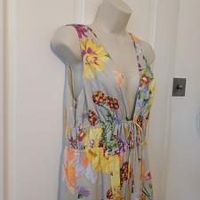 H&M Floral Maxi Dress Womens Size M Linen Blend Sleeveless Summer Boho Festival
