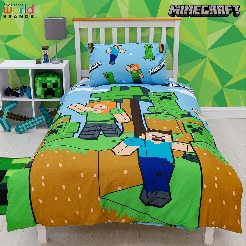 Minecraft Set copripiumino singolo ufficiale design epico reversibile blu su 2 - Immagine 3 di 4