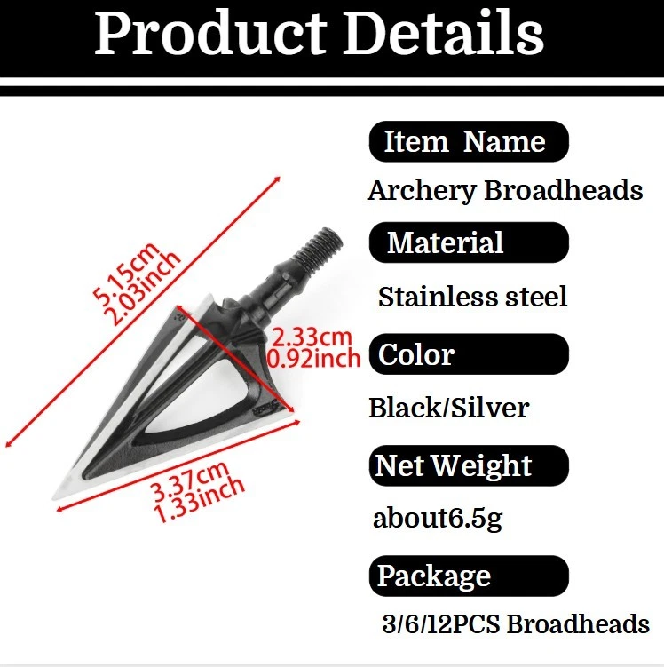 Hunting Broadheads 100gr Points Tips Target Arrowheads Archery Arrow Bow Shoot - Image 2 of 4
