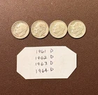 1961 D 1962 D 1963 D 1964 D Silver Roosevelt Dime - 90% Silver - Circulated   #5