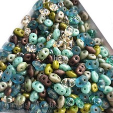 Czech SuperDuo 2-Hole Beads, Jade Rainforest MIX 2.5x5mm 10 Grams