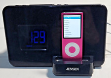 Jensen JiMS-128i Digital FM Clock Radio Alarm iPhone iPod Dock Black Blue Digits