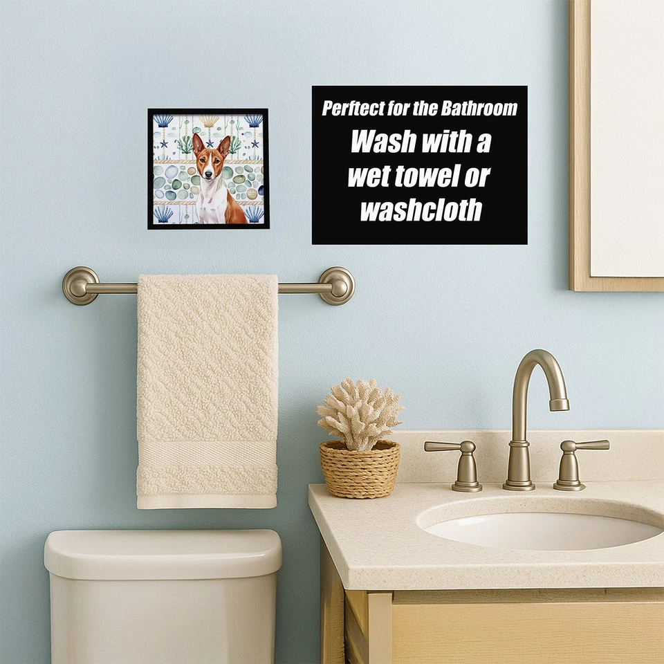 Red and White Basenji Coastal Sea Glass Framed Metal Print WDK6894MFP88 - Image 4 of 4