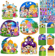 36 Sets Ramadan Stickers Eid Mubarak Craft Kit for Kids Moon Star Scene Bulk Kar
