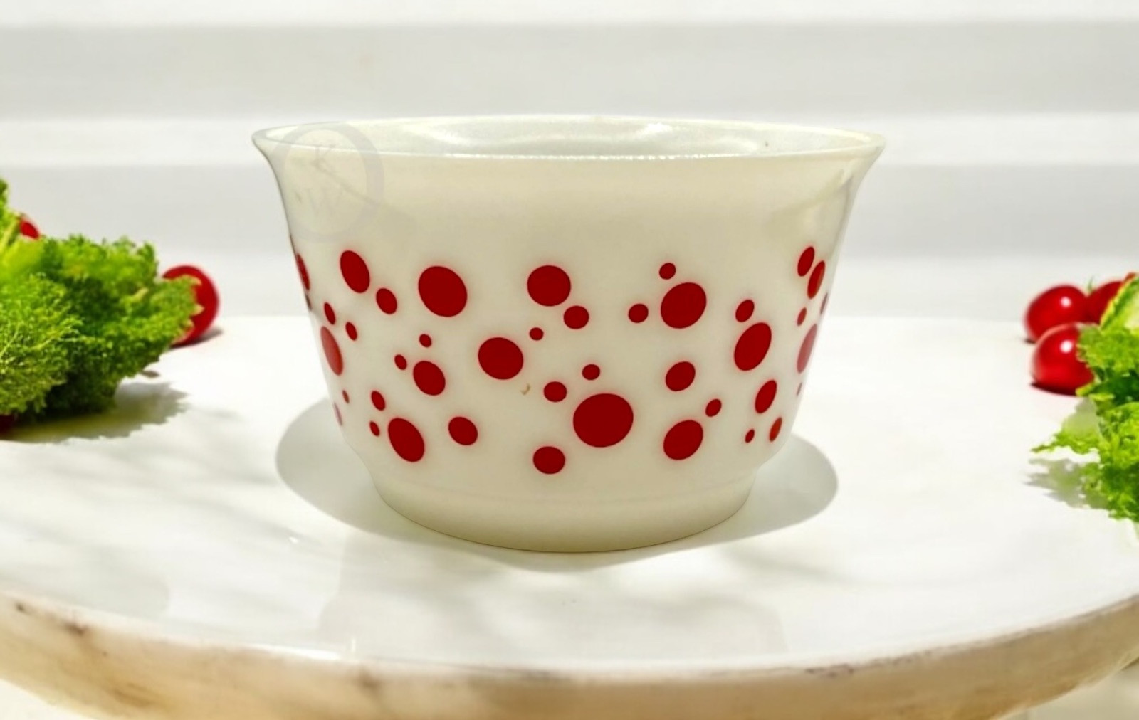 Vintage Hazel Atlas Red Polka Dot Milk Glass Punch Bowl 5.75 Inch  