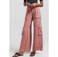 Anthropologie Beach Wide Leg CargoPants Coral Pink Women's Size 14
