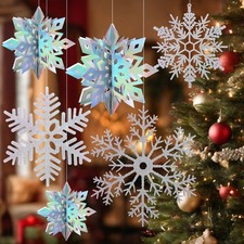 12 Pcs 16''/12''/10''/7''/6'' Large Winter Hanging Snowflake Ornament Decorat...