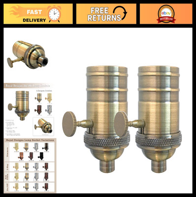 Vintage Turn Knob Lamp Socket Set of 2 - Antique Brass for LED & Incandescent Bu