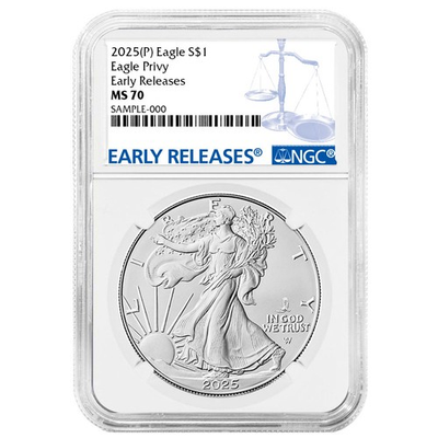 #ad 2025 P $1 American Silver Eagle First Eagle Privy NGC MS70 ER Blue Label $139.00