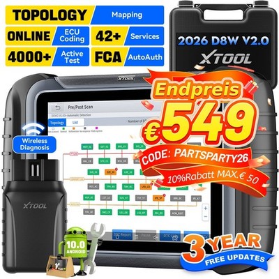 XTOOL D8W V2.0 KFZ OBD2 Diagnosegerät ECU-Codierung Schlüsselprogrammiergerät DE