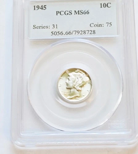 1945-P PCGS MS66 SILVER MERCURY DIME *BRIGHT WHITE*