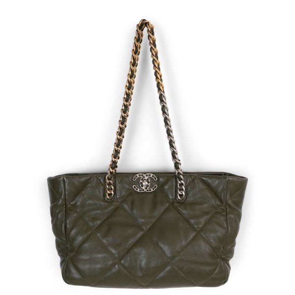 73345 authentische Chanel olivgrüne Ledertasche 19 East West Shopping