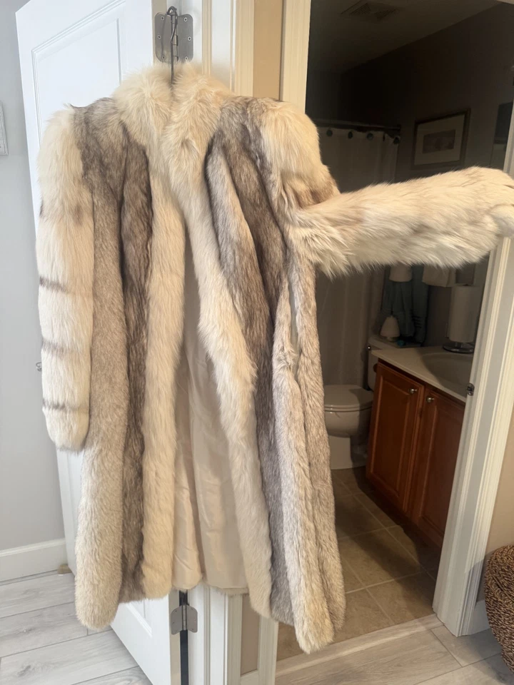 Abrigo de zorro azul natural con ribete de zorro marfil pieles completas suelta 44" largo origen Foto 3 de 4