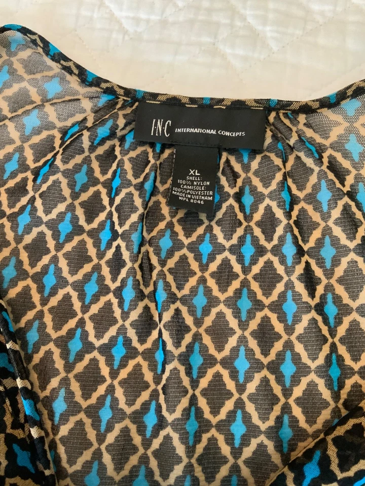 INC International Concepts XL Diamond Pattern Sheer Blouse with Front Tie D4 - Image 4 of 4