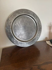 Mid Eastern-Inspired Engraved Metal Plate Decorative Wall Table Accent