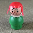 HTF Vtg Fisher Price Little People Wooden Red PonytailsGirl Green Dress Freckles