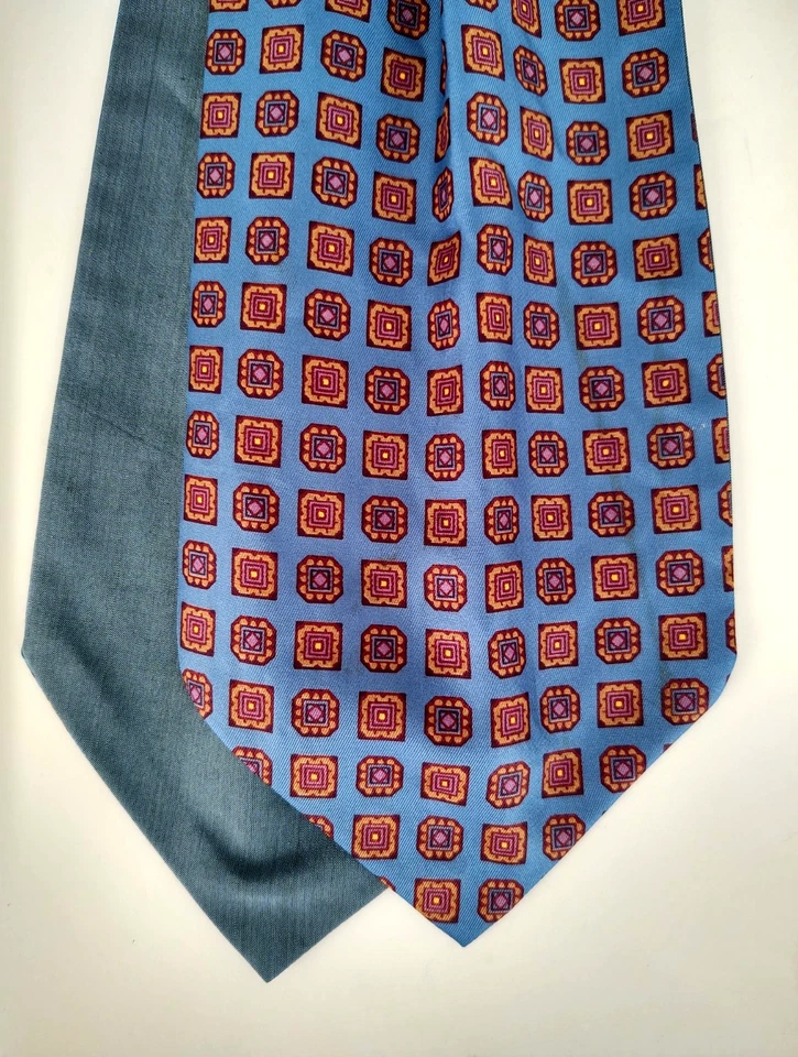 Vintage Silk Twill ASCOT Geometric Medallions BLUE/Multicolor EUC - Image 2 of 2
