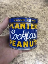 Vintage 1930's Mr. Peanut Planters Cocktail Salted Peanut 8 Oz Tin Can With Lid