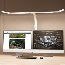 LED Desk Lamp for Home Office - 24W Bright Double Head Desk Light with Clamp Eye