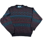 Vintage Grandpa Sweater Men Large Brown Geometric Knit Crewneck 90s Acrylic USA