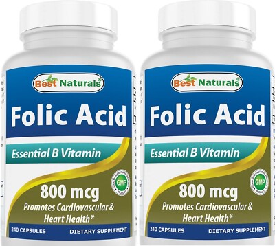 2 Pack Best Naturals Folic Acid 800 mcg 240 Capsules 