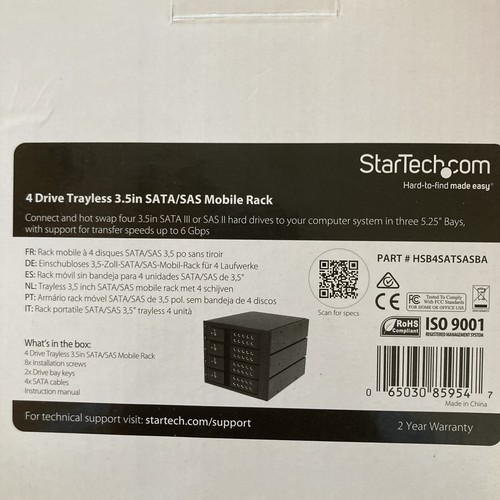 Startech HSB4SATSASBA 4 Drive Trayless 3.5 SATA/SAS Mobile Rack - Zdjęcie 2 z 3