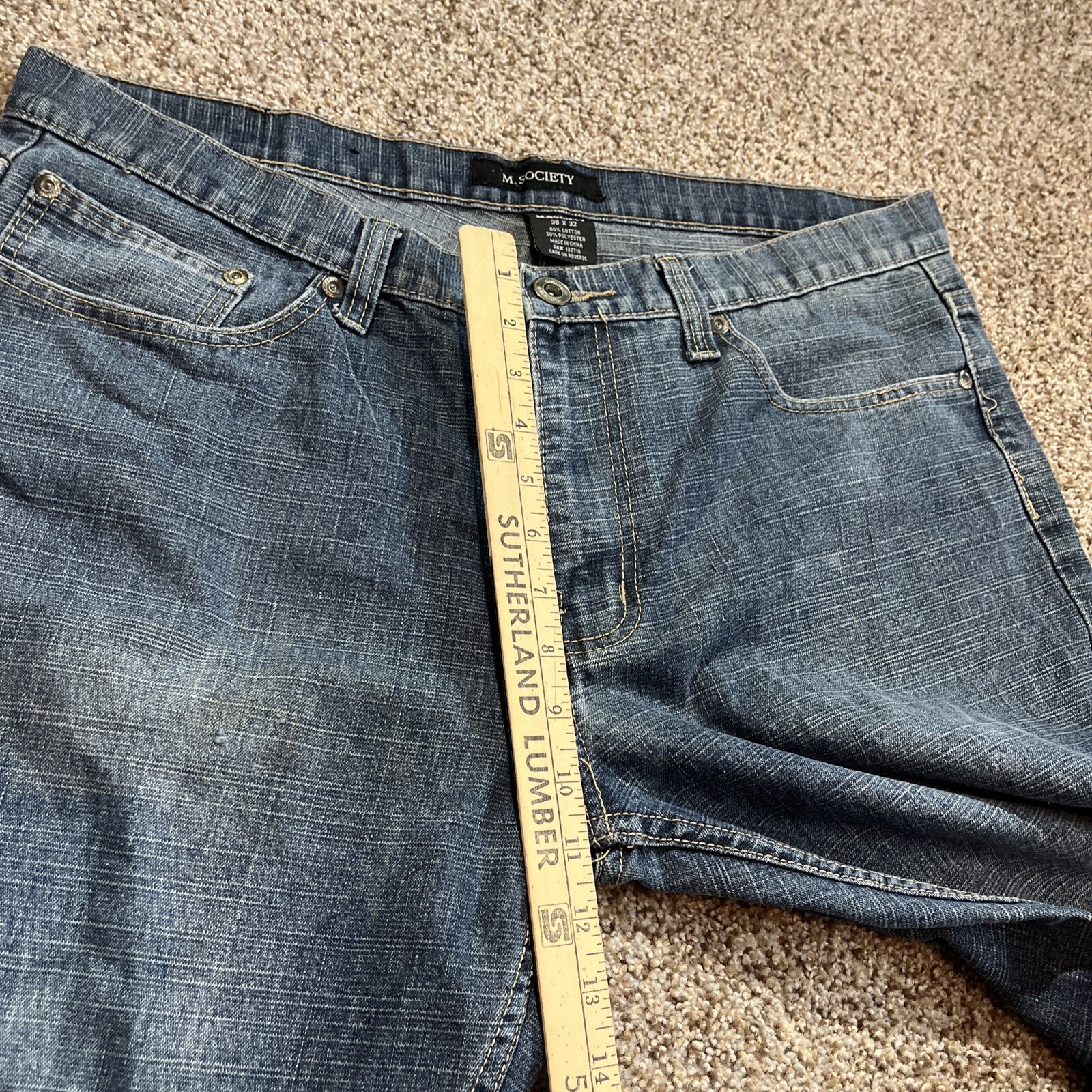 M Society Jeans Mens 38 X 29.5 Denim Dark Wash Stitched Straight Leg Pockets - View 6