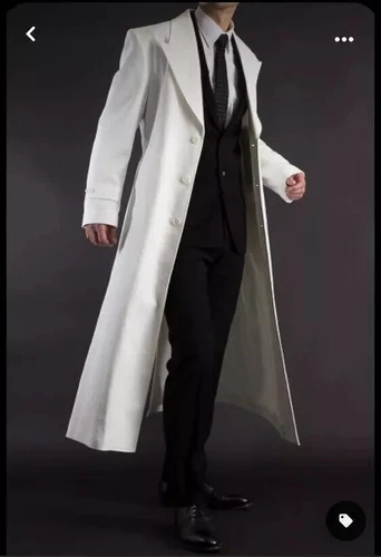 Handmade Men Stylish White Genuine Leather Lambskin Trench Coat Formal Workwear - product listing photo