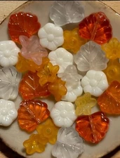 beads for jewelry making Czech glass maple leaf beads and pressed glass flowers 