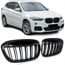 FOR 2016-2019 BMW X1 F48 DUAL SLAT KIDNEY GRILLE GRILL M PERFORMANCE GLOSS BLACK