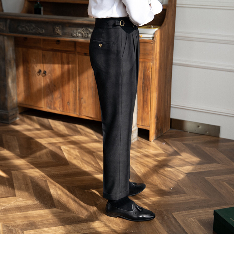 Men's Pant British Style Casual Suit Pants High Waist Straight Trousers