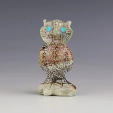 NATIVE AMERICAN ZUNI PICASSO MARBLE OWL FETISH BY NELSON YATSATTIE