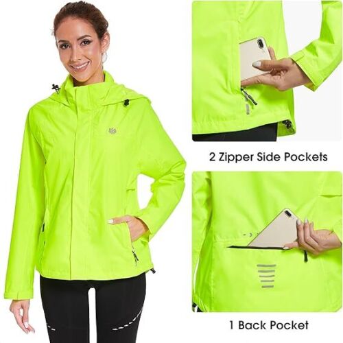 FitsT4 Sports Women's Waterproof Cycle/Run Jacket Mesh Lined Rain Jacket, Yellow - Picture 4 of 7