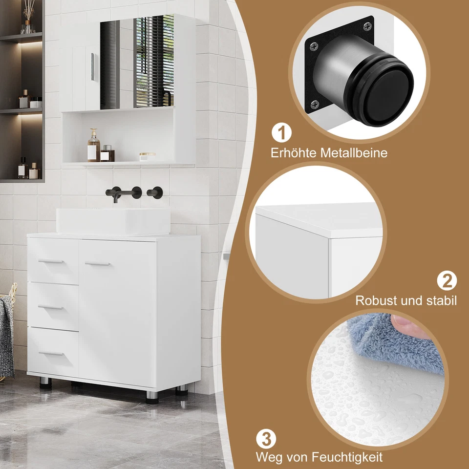 EUGAD Waschbeckenunterschrank mit 3 Schubladen Schränkchen Badschrank 2 Fächern - Bild 4 von 4