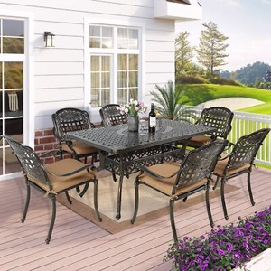 7-Piece Outdoor Patio Dining Furniture Set Rectangle Table 6 Chairs with Cushion