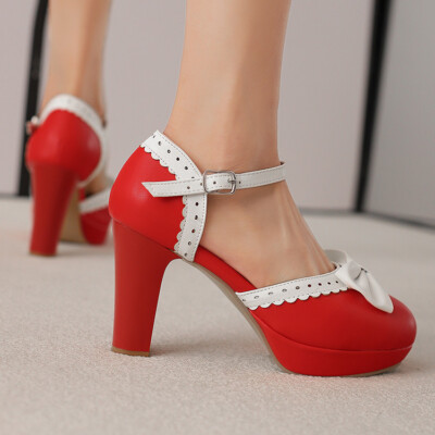 Spring Thick Heels Fashion High Heels Shoes Large Size Bow Hollow
