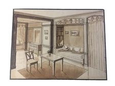 Very Beautiful Original Drawing Architecture Ink Wash Watercolor On Paper Pencil