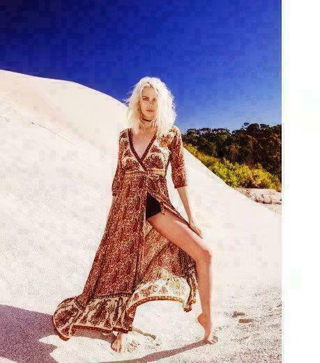 Deep V-neck Fashion Vintage Hippie Floral print boho maxi